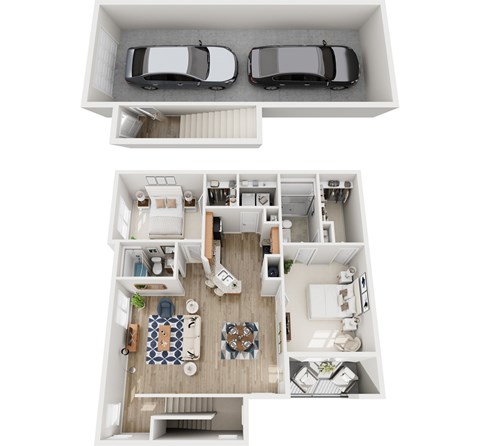 Floor plan for 2 beds, 2 baths, 1282 sqft